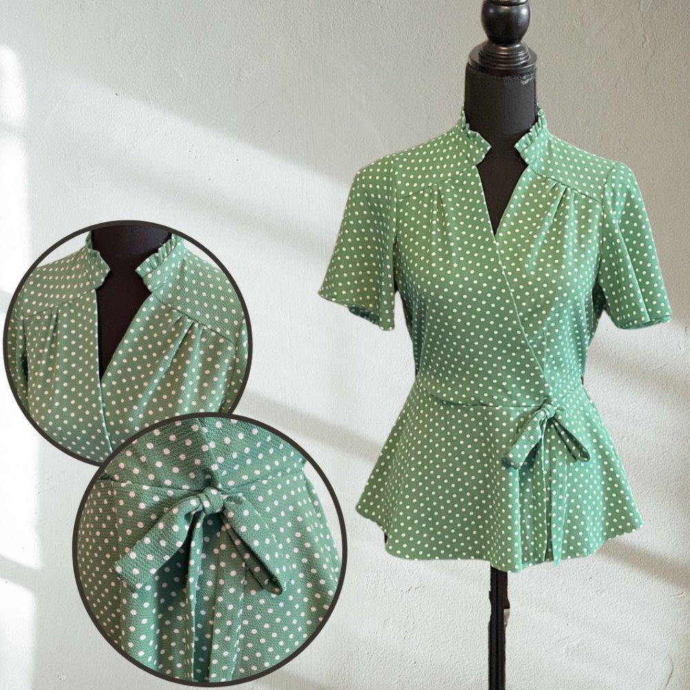 MONTEAU LA  Flaired Polka Dot Blouse | M